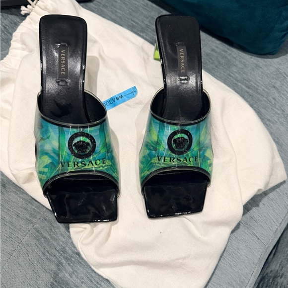 Versace Shoes - Versace Black and Green Mules